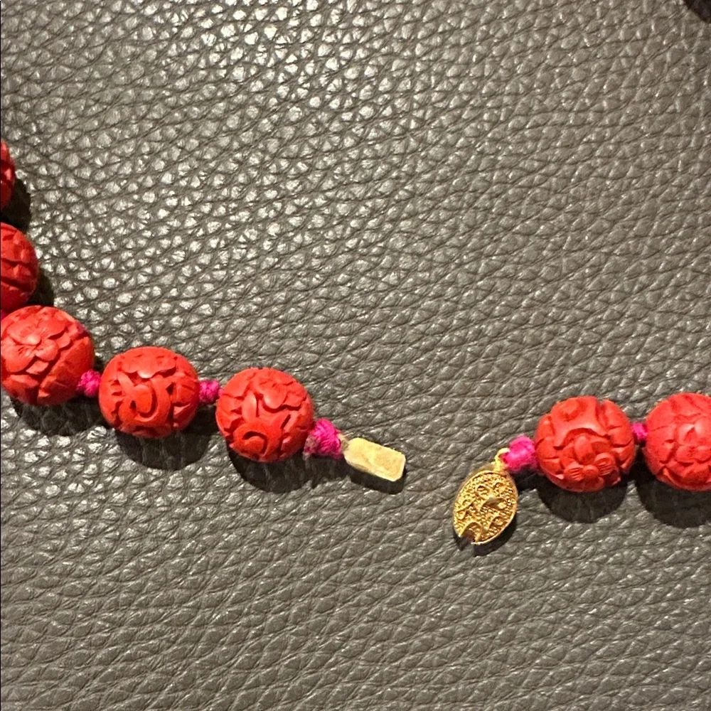 Vintage Hand Carved 28” Cinnabar Necklace